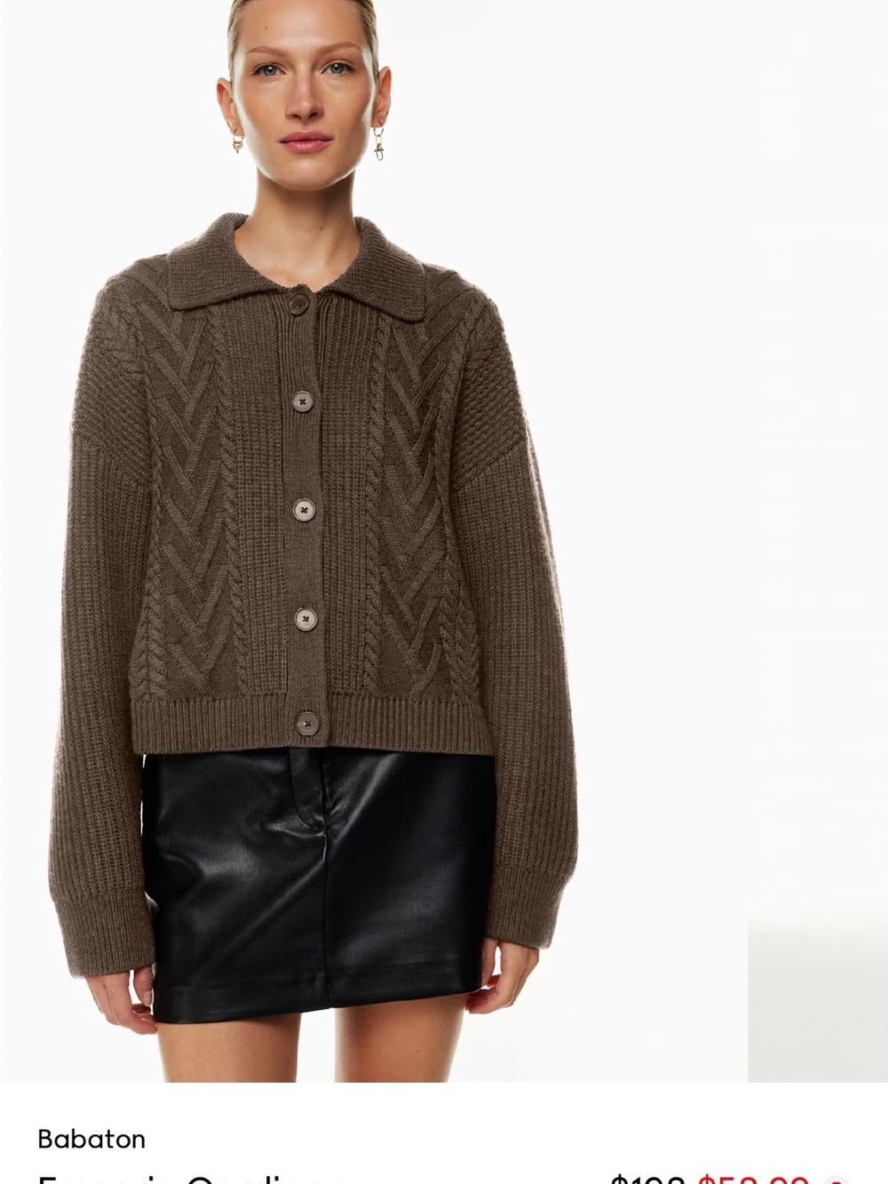 Aritzia Brown Cable-Knit Button-Front Cardigan babaton emporia - Picture 5 of 8